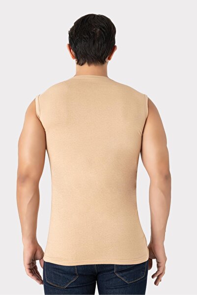 Arma Yıldız 2 Pieces Invisible Undershirt Men's Skin Color Crew Neck Sleeveless T-Shirt Cotton Lycra Soft Flexible Fabric