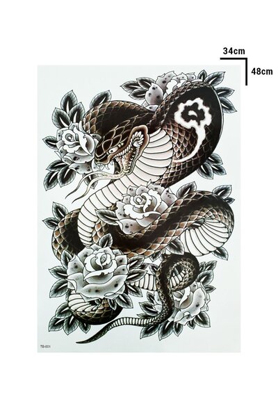 TAKIŞTIR Geçici Yılan ve Gül Modelli Sırt Dövme Tattoo