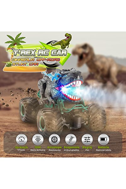 Timebox Remote Control Car Dinosaur RC, with Lights, Sounds, Spray, 2.4Ghz, 10km/h, Offroad, 2.4Ghz 4WD, 36