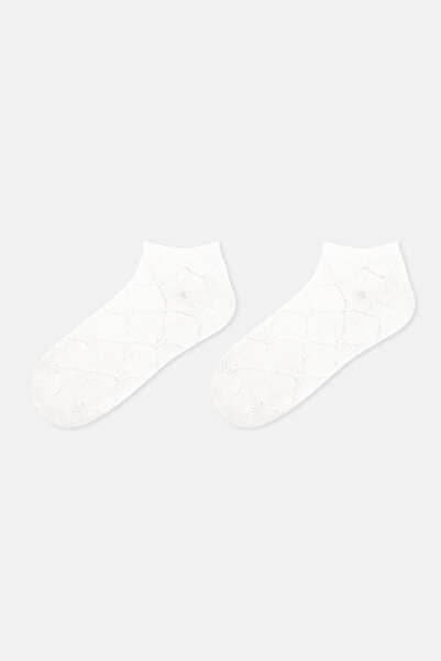 Eros White Women's Quadrilateral Patterned Booties Socks
