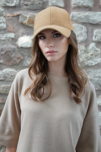 VAGGON Women's Beige Velvet Textured Curved Visor Adjustable Hat Vs01228