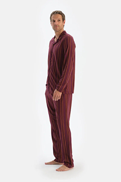 Dagi Bordo Çizgili Uzun Kollu Gömlek Pantolon Pijama Takımı
