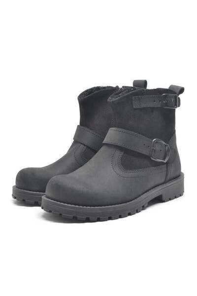 Rakerplus Genuine Leather Black Zippered Children's Boots