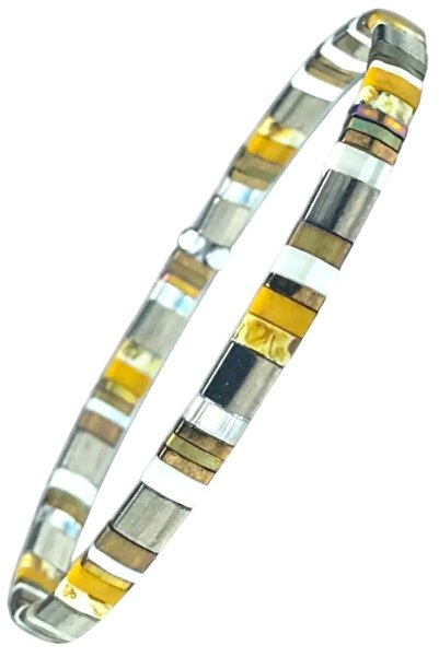 NAZLI TAKILAR Gri Hardal Renkli El Yapımı Miyuki Tila Bileklik – Kadın, Elast...