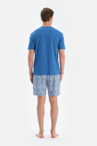 Dagi Sax Mavisi Bisiklet Yaka Kısa Kollu Tişört Şort Pijama Takımı