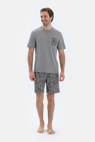 Dagi Gri Kısa Kollu Cep Detaylı Tişört Şort Pijama Takımı
