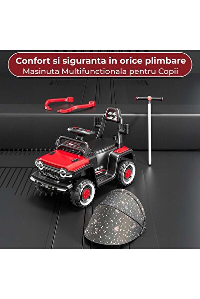 Timebox Electric car for children, off-road, remote control, music & lights, canopy, Bluetooth, red