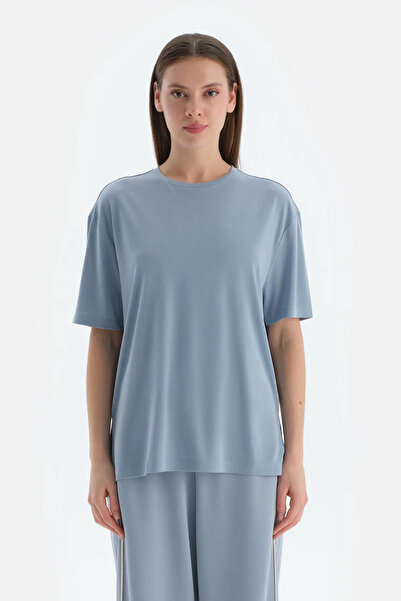 Dagi Ανοιχτό μπλε γυναικείο μπλουζάκι με σχισμή με λεπτομέρειες