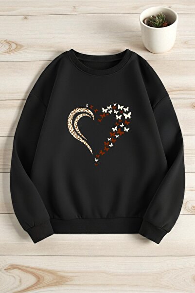 uyguntarz Унісекс-светр оверсайз з принтом у вигляді леопардового серця
