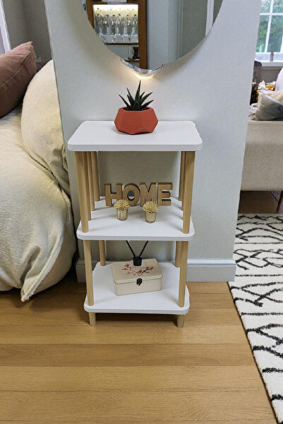 HESA Kendin kur basit ve şık tasarım komodin ahşap ayaklı beyaz desenli