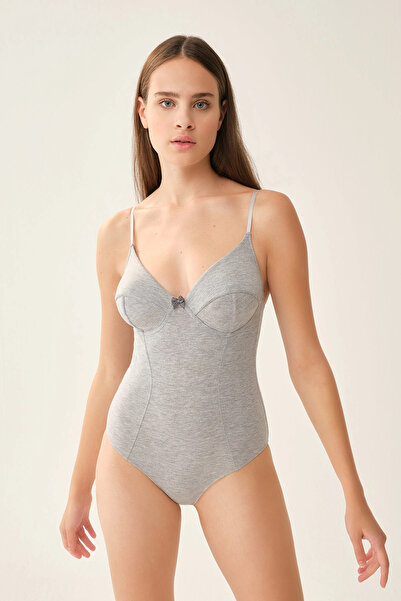 Dagi Body gri din bumbac cu bretele