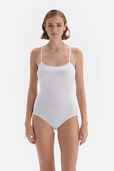 Dagi Γυναικείο κορμάκι από βαμβακερό χτενισμένο λευκό λουράκι