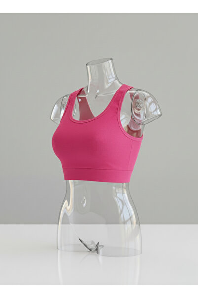 Hmd Kadın Pembe U Yaka Askılı Crop Kaşkorse Büstiyer Atlet | Pamuklu Kalın Fitilli %92 Pamuk | Günlük