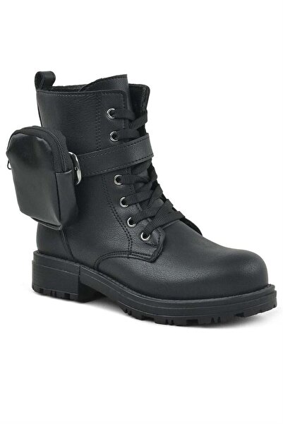 Rakerplus Μαύρα παιδικά μποτάκια με κορδόνια πορτοφόλι με φερμουάρ