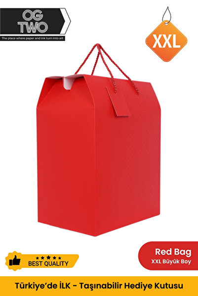 OGTWO Premium Tasarım Büyük Hediye Kutusu Çanta Lüks Karton Xxl Yılbaşı Hediye Paketi Kırmızı - 34x20x28cm