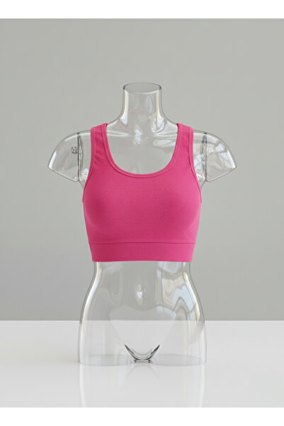 Hmd Kadın Pembe U Yaka Askılı Crop Kaşkorse Büstiyer Atlet | Pamuklu Kalın Fitilli %92 Pamuk | Günlük