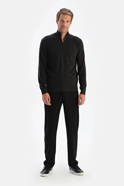 Dagi Antrasıt Erkek Kaşmir Karışımlı Fermuar Yaka Triko