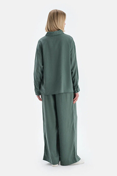 Dagi Green Long Sleeve Linen Lyocell Blend Woven Shirt
