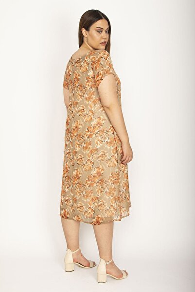 Şans Women's Large Size Colorful Lined Chiffon Dress 65n26549