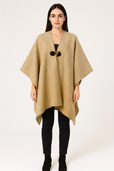 Onur Χειμώνας - Χρυσό Σπασμένο Πλεκτό Poncho Χοντρό Χειμερινό Νέο Προϊόν Κουμπί Άνετο Χρήση Ποιότητα Κατάστημα