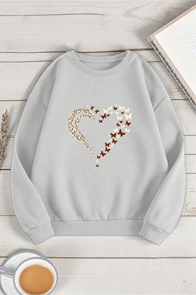 uyguntarz Унісекс-светр оверсайз з принтом у вигляді леопардового серця