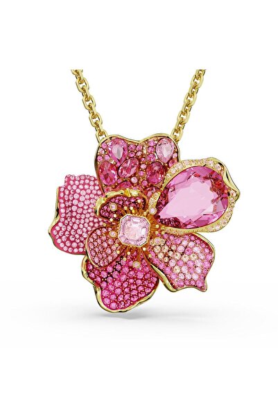 Swarovski 5652068 Kolye Florere Pendant and Brooch, Pave, Flower, Pink, Gold-...