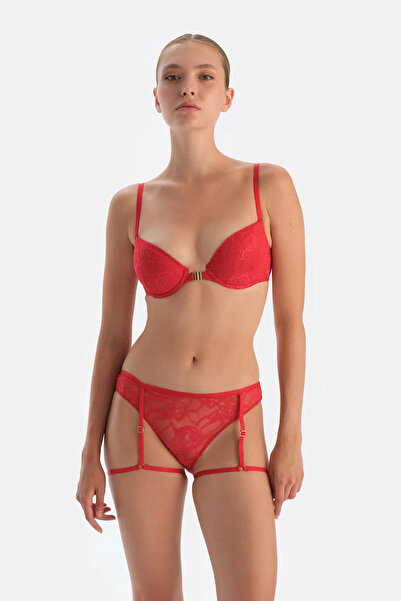 Dagi Kırmızı Jartiyer Görünümlü Ayarlanabilir Lastikli Brazilian Külot