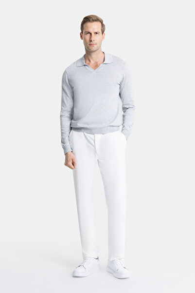 W Collection Gray Polo Collar Long Sleeve Sweater