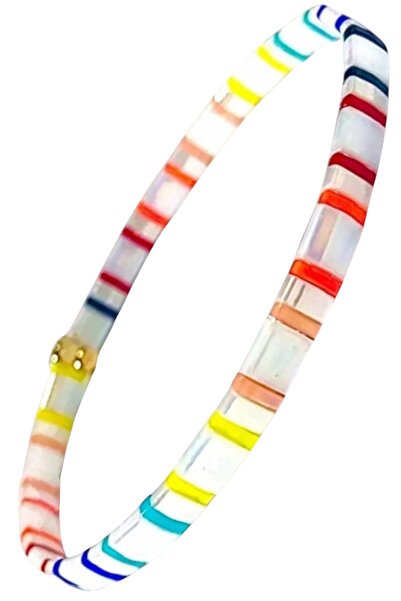 NAZLI TAKILAR سوار تيلا ميوكي أبيض بألوان صيفية ملونة - مصنوع يدويًا ومرن