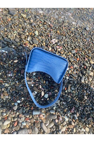 YMZBAG Geantă baghetă cu model de crocodil albastru indigo