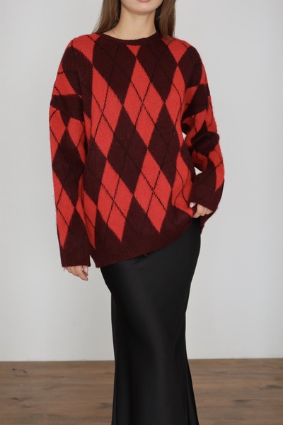 FEHUBLOOM Two Color Diamond Pattern Sweater