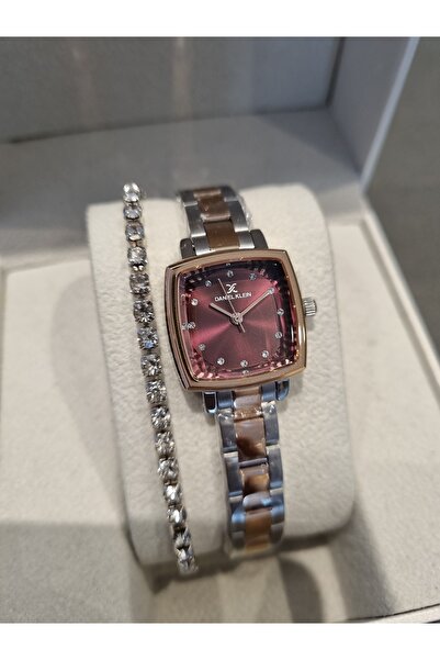 Daniel Klein YENİ MODEL DK - Rose Bicolor Çelik Bilezik Mürdüm Kadran Kadın Kol Saati+hediye Bileklik