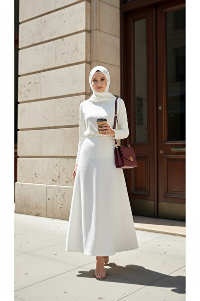 Zeneva Collection Fusta lungă cu căptușeală albă, croială evazată, cu pliuri,...