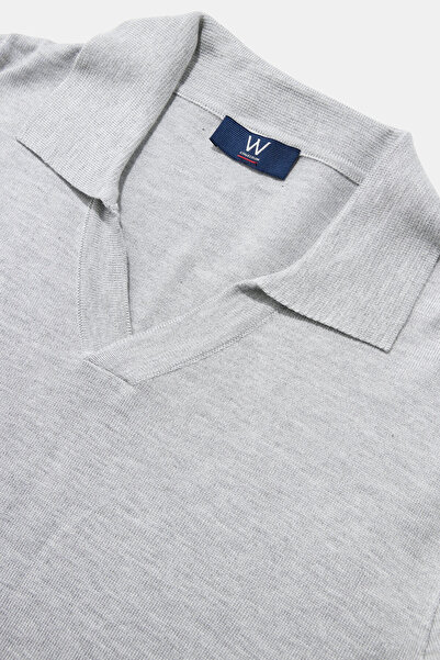 W Collection Gray Polo Collar Long Sleeve Sweater