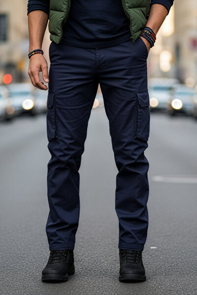 modacix Premium Kalite Gabardin Erkek Kargo Pantolon - Lacivert - Likralı- Pa...
