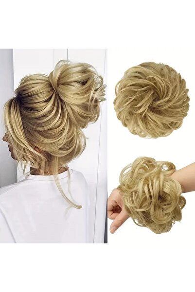 Zeysum Küllü Sarı Dağınık Topuz Saçlı Toka Dağınık Saç Topuzu Lastikli Topuz