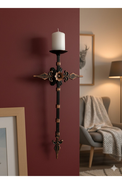 Samsun Demsa Demir Ferforje Mızrak Uçlu Fener Tutucu Duvar Mumluk