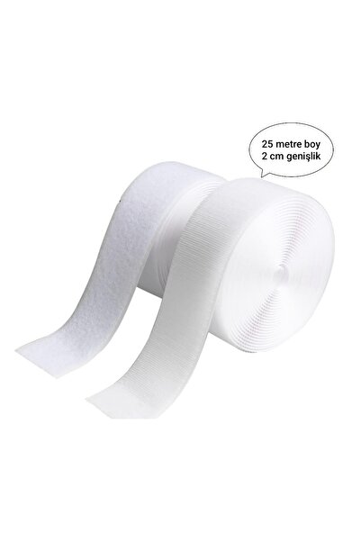 ELVİNNİSA Cırt Cırt Bant 25 Metre Uzunluk 2 Cm Genişlik Beyaz Renk Cift Taraf...