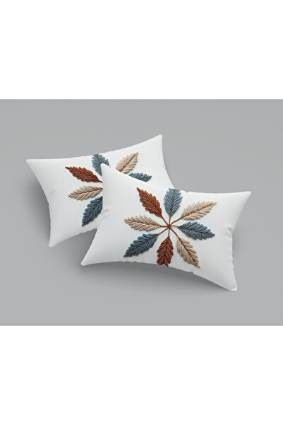 Alkan Homes 2 قطعة غطاء وسادة مطرز بنمط كريمي ثلاثي الأبعاد مستطيل الشكل مطبو...