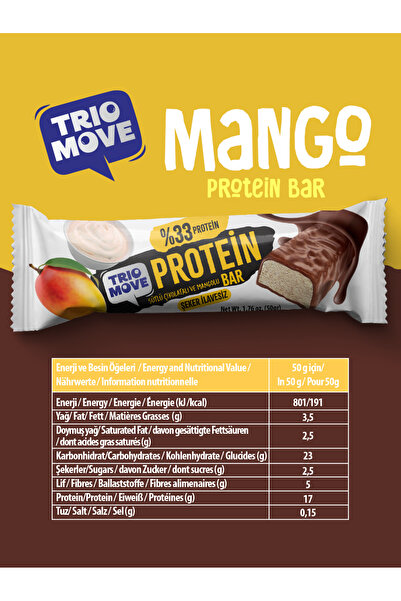 TrioMove Protein Bar - Mango ve Yoğurtlu, %33 Protein, 50 g x 9 Adet Trio Move