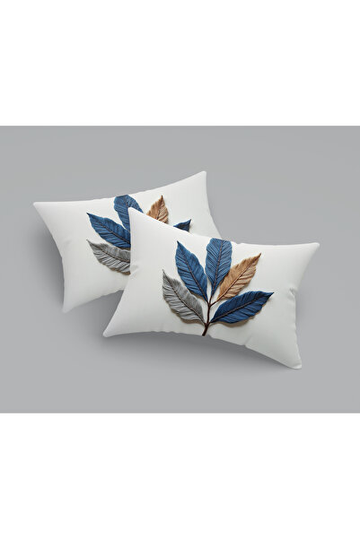 Alkan Homes 2 قطعة غطاء وسادة مطرز بنمط كريمي ثلاثي الأبعاد مستطيل الشكل مطبو...