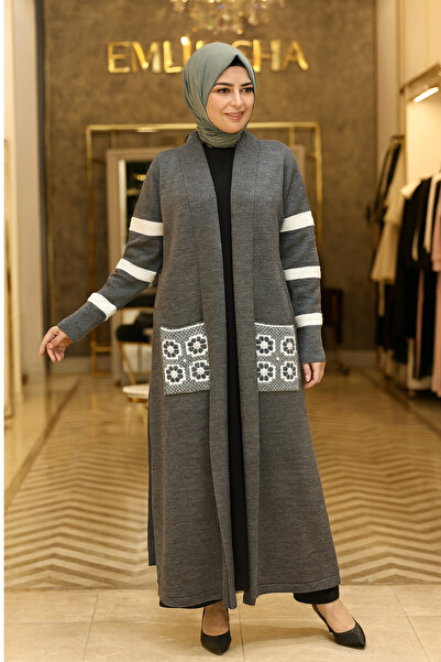 DENİZLİFE سترة نسائية طويلة مطرزة من التريكو