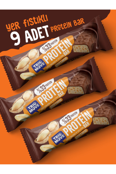 TrioMove Protein Bar - Yer Fıstıklı %33 Protein, 50 g x 9 Adet Trio Move