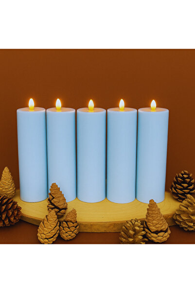 Led Mum 5 ADET 20 CM BATOM ÇAP 6 CM BEBEK MAVİSİ RENK