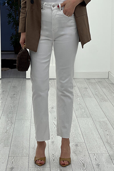 Suziş Γυναικείο τζιν λευκό με κομμένο πόδι Lycra