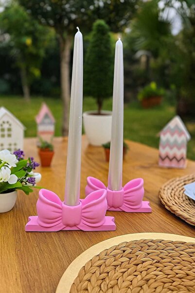 IŞIKLAR GRUP Pinterest 2'li pembe fiyonk mumluk - şamdan