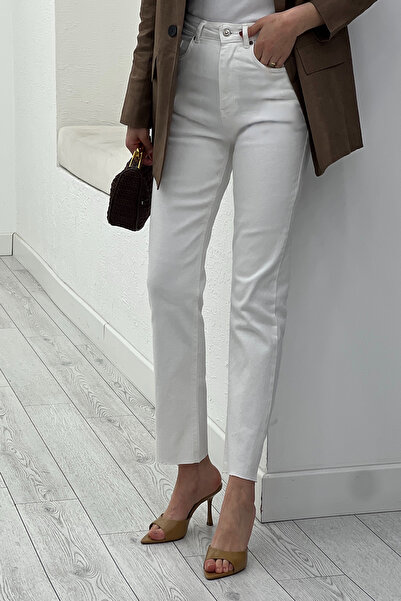 Suziş Γυναικείο τζιν λευκό με κομμένο πόδι Lycra