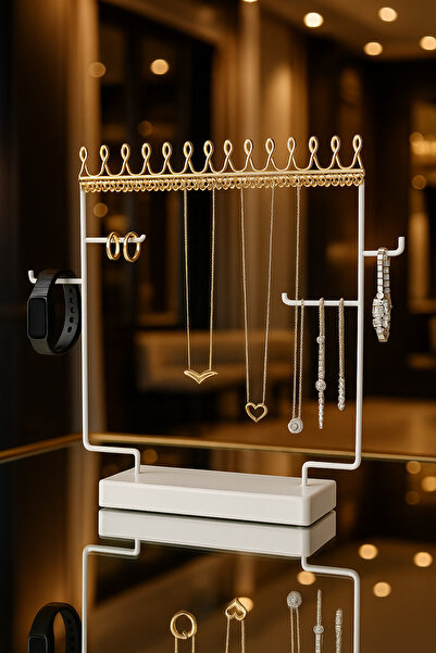 VENON Home Takı Askılığı Vildan Krem Sarı Patine Ayaklı Takı Askılık Toplayıcı