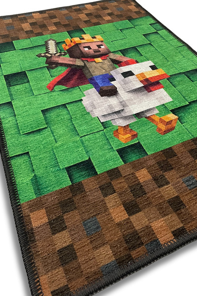 The Reef Design Minecraft Halısı Dijital Baskılı Kaymaz Tabanlı Antialerjik Chicken Jokey Figürlü Çocuk Halısı