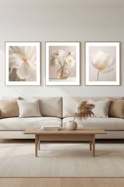 Artte Ahşap Çerçeveli Botanik 3lü Tablo Set